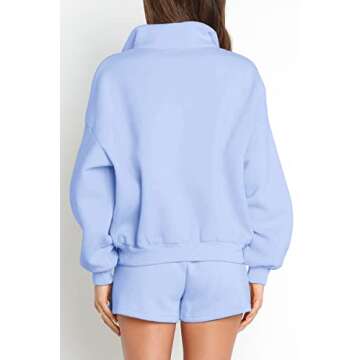 Trendy Queen Women's Oversized 2 Piece Lounge Sets Fall Outfits 2023 Long Sleeve Cozy Casual Pajamas Short Sweatsuit Sets Lightblue