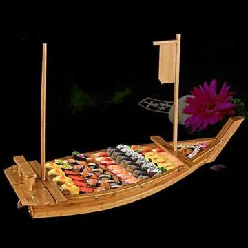 BIPEGE Wooden Sushi Boat 28 Inch Serving Tray for Home & Restaurant
