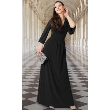 KOH KOH Womens Long Kimono Sleeve V-Neck Wrap Belted Empire Flowy Maxi Dress