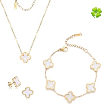 TICVRSS Van Cleef Lucky Clover Sets,18K Gold Plated Four Leaf Bracelet,Clover Necklace Pendant,Clove...