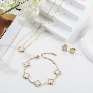 TICVRSS Lucky Clover Jewelry Set - Elegant Bracelet & Earrings