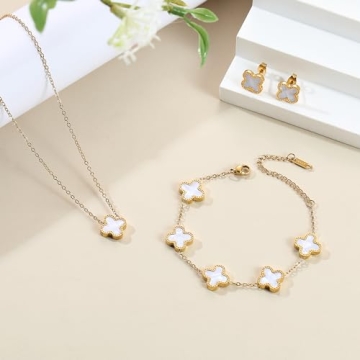 TICVRSS Lucky Clover Jewelry Set - Elegant Bracelet & Earrings