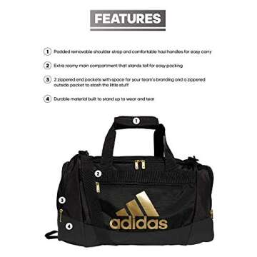 adidas Unisex Defender 4.0 Gym Duffel Bag for Men and Women, Black/Gold Metallic, Small (38L)