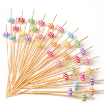 PuTwo Cocktail Picks 4.7" Bamboo Toothpicks with Red Beads - 100ct for Stylish Entertaining