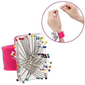WILLBOND Magnetic Wrist Sewing Pincushion Wrist Magnetic Pin Holder Wristband Pin Cushion Holder with 3 Pcs Stainless Steel Pintail Comb Rat Tail Comb for Hair Clips Sewing, Hand Sewing (Rose Red)