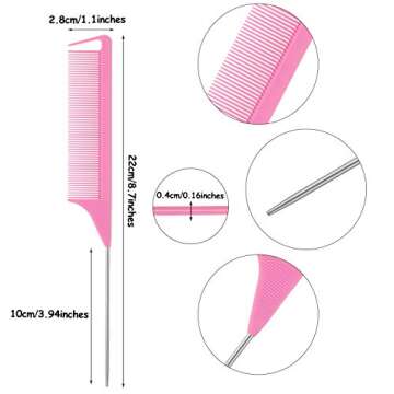 WILLBOND Magnetic Wrist Sewing Pincushion Wrist Magnetic Pin Holder Wristband Pin Cushion Holder with 3 Pcs Stainless Steel Pintail Comb Rat Tail Comb for Hair Clips Sewing, Hand Sewing (Rose Red)