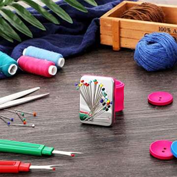 WILLBOND Magnetic Wrist Sewing Pincushion Wrist Magnetic Pin Holder Wristband Pin Cushion Holder with 3 Pcs Stainless Steel Pintail Comb Rat Tail Comb for Hair Clips Sewing, Hand Sewing (Rose Red)