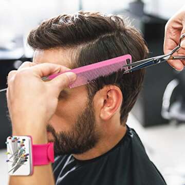 WILLBOND Magnetic Wrist Sewing Pincushion Wrist Magnetic Pin Holder Wristband Pin Cushion Holder with 3 Pcs Stainless Steel Pintail Comb Rat Tail Comb for Hair Clips Sewing, Hand Sewing (Rose Red)