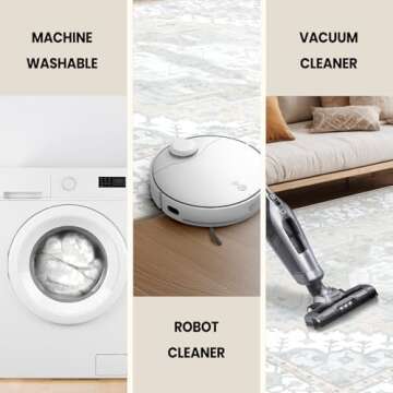 Washable 5x7 Area Rugs, Rugs for Living Room, Low-Pile Water&Stain Resistant Carpet Vintage Distressed Printed Non-Slip Carpet for Bedroom Bathroom Kitchen-Cream White