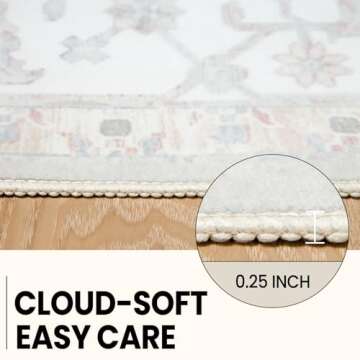 Washable 5x7 Area Rugs, Rugs for Living Room, Low-Pile Water&Stain Resistant Carpet Vintage Distressed Printed Non-Slip Carpet for Bedroom Bathroom Kitchen-Cream White