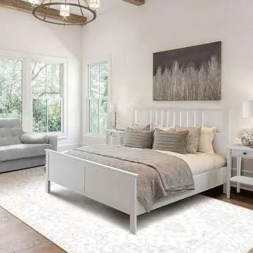 Washable 5x7 Area Rugs, Rugs for Living Room, Low-Pile Water&Stain Resistant Carpet Vintage Distressed Printed Non-Slip Carpet for Bedroom Bathroom Kitchen-Cream White