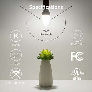 Lepro E12 LED Candelabra Light Bulbs - 5000K Daylight White, 5.5W, 40W Equivalent, 6-Pack