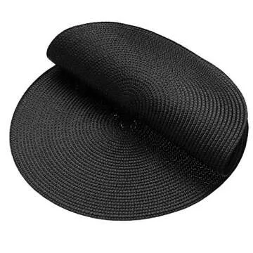 AHHFSMEI Round Braided Placemats 15 Inch Round Table Mats for Dining Tables Natural Woven Heat Resistant Place mats Set of 8 (Black,8)