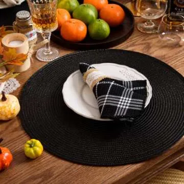 AHHFSMEI Round Braided Placemats 15 Inch Round Table Mats for Dining Tables Natural Woven Heat Resistant Place mats Set of 8 (Black,8)