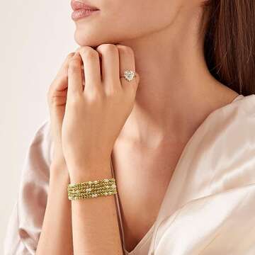jollone Gold Bracelets for Women Gold Bracelet Stack Pearl Bracelet Beaded Bracelets for Women 14K G...