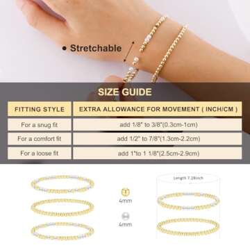 jollone Gold Bracelets for Women Gold Bracelet Stack Pearl Bracelet Beaded Bracelets for Women 14K Gold Plated Stretch Bead Ball Bracelet Sets Jewelry for Christmas Birthday Gifts