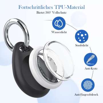 Biuupa 4-Pack Airtag Holder with Keyring - Shockproof, Anti-Scratch TPU Protective Case with Transparent Front Cover and Keychain, Case for Luggage, Accessories for Apple Air Tag. (Black and Violet)