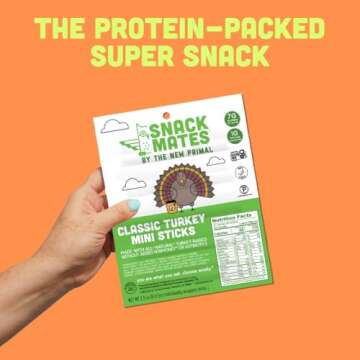 The New Primal Snack Mates Turkey Sticks, Gluten Free Healthy Snacks for Kids, Low Sugar High Protein Back to School Snacks, Mini Paleo Jerky Meat Stick, 7g Protein, 45 Calories, 10 Pack