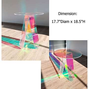 BEANLEFFEN Acrylic Side Table Iridescent End Table, Round Bedside Tables Clear Night Stands for Small Spaces, Bistro, Outdoors (17.7" x 18.5")