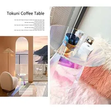 BEANLEFFEN Acrylic Side Table Iridescent End Table, Round Bedside Tables Clear Night Stands for Small Spaces, Bistro, Outdoors (17.7" x 18.5")