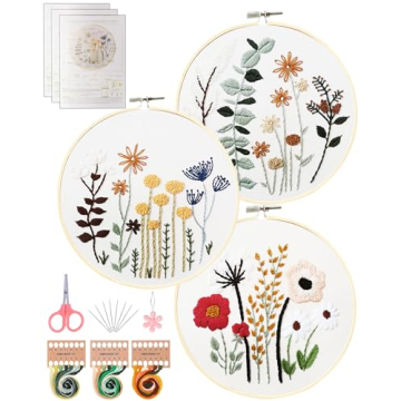 Santune 3 Sets Embroidery Kit,Cross Stitch Kits for Beginners,Needlepoint Set for Adults with Easy S...