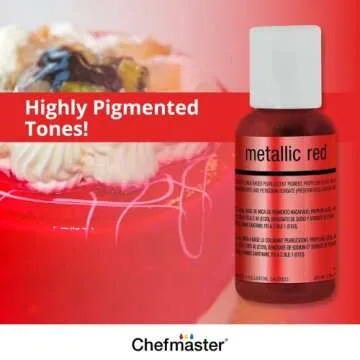 Chefmaster 6-Bottle Set of Metallic Airbrush Food Coloring, Rich Colors, Edible Glitter, Professional-Grade Dye for Icing, Frosting, Fondant, Chocolate, Made in USA, 0.67 oz Each