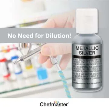 Chefmaster 6-Bottle Set of Metallic Airbrush Food Coloring, Rich Colors, Edible Glitter, Professional-Grade Dye for Icing, Frosting, Fondant, Chocolate, Made in USA, 0.67 oz Each