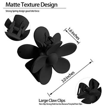 OWIIZI Hair Clip, Large Claw Clips for Thick Hair, Non-Slip Cute Flower Matte Big Hair Clips, Strong Hold Barrette Jumbo Hair Clips for Women, 6 Pieces Set