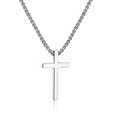 M MOOHAM Cross Pendant Necklaces for Men - 18 Inch Silver Chain Jewelry