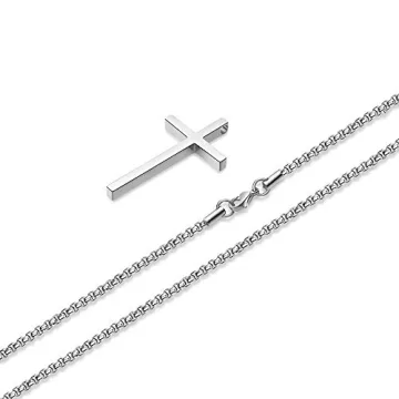 M MOOHAM Cross Pendant Necklace - 18 Inch Silver Chain