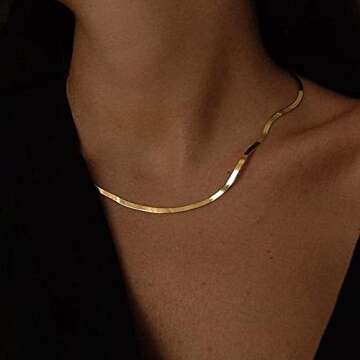 CHESKY 14K Gold Plated Snake Chain Necklace Gold Herringbone Necklace for Women Minimalist Necklace ...