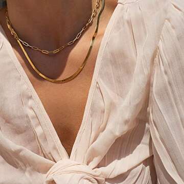 CHESKY 14K Gold Plated Snake Chain Necklace Gold Herringbone Necklace for Women Minimalist Necklace Chain 3MM(W) 16"(L)