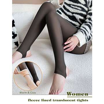 Ritatte Thick Fleece Lined Tights for Women, Fake Warm Translucent Pantyhose, Stretchy High Waist Sheer Solid Leggings. (220g, Black-Stirrup)