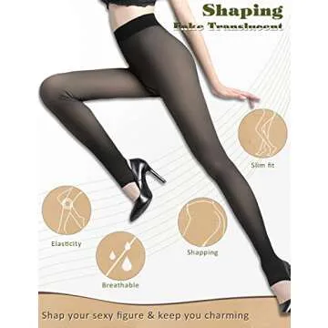 Ritatte Thick Fleece Lined Tights for Women, Fake Warm Translucent Pantyhose, Stretchy High Waist Sheer Solid Leggings. (220g, Black-Stirrup)