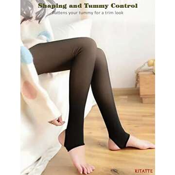 Ritatte Thick Fleece Lined Tights for Women, Fake Warm Translucent Pantyhose, Stretchy High Waist Sheer Solid Leggings. (220g, Black-Stirrup)
