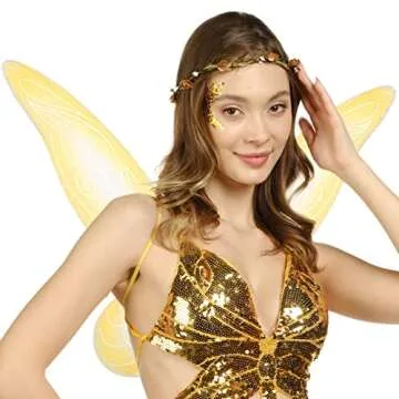 Funcredible Gold Fairy Wings, Fairy Crown and Glitter - Fairy Costume Accessories - Butterfly Costume for Women and Girls - Halloween Costumes for Women