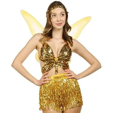 Funcredible Gold Fairy Wings, Fairy Crown and Glitter - Fairy Costume Accessories - Butterfly Costume for Women and Girls - Halloween Costumes for Women