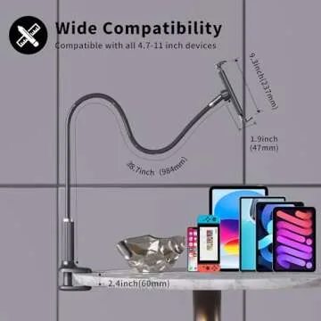 wigmoa K-MT 【38.7inch/98cm】 Tablet Phone Holder Bed Gooseneck Mount, Mount Holder Clip with Grip Flexible Long Arm Compatible for ipad iPhone/Switch/Samsung Tabs/Kindle Fire HD K-MT(Black)
