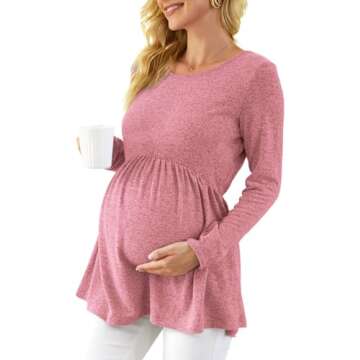 Xpenyo Womens Maternity Tunics Long Sleeve Tops Fall Winter Shirts for Leggings Casual Pregnancy Clo...