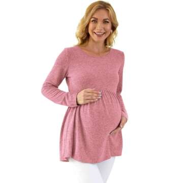 Xpenyo Womens Maternity Tunics Long Sleeve Tops Fall Winter Shirts for Leggings Casual Pregnancy Clothes, Pinkish XXL