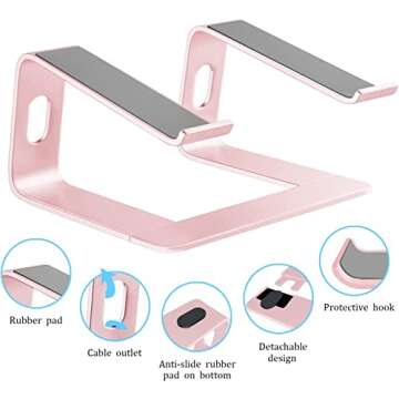 Orionstar Laptop Stand Aluminum Laptop Riser Compatible with Mac MacBook Air Pro 10 to 15.6 Inch Notebook Computer, Ergonomic Elevator Holder (Pink)