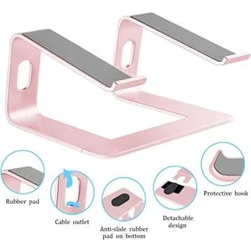 Orionstar Laptop Stand Aluminum Laptop Riser Compatible with Mac MacBook Air Pro 10 to 15.6 Inch Notebook Computer, Ergonomic Elevator Holder (Pink)