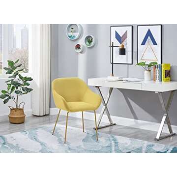 Ball & Cast Upholstered Dining Modern Accent Chair with Low Armrest Golden Metal Leg Set of 1, Medium, Yellow