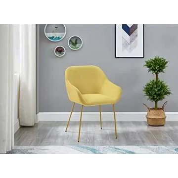 Ball & Cast Upholstered Dining Modern Accent Chair with Low Armrest Golden Metal Leg Set of 1, Medium, Yellow