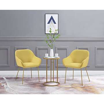 Ball & Cast Upholstered Dining Modern Accent Chair with Low Armrest Golden Metal Leg Set of 1, Medium, Yellow