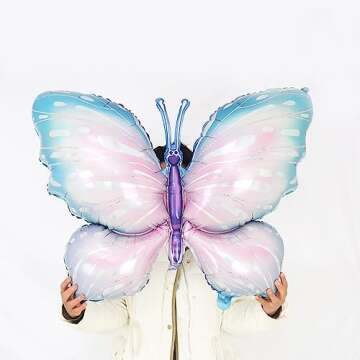 Weenkeey 6th Butterfly Birthday Balloons Giant Purple Butterfly Aluminum Foil Balloon Number 6 Mylar Balloon for Butterfly Theme Party Supplies Baby Shower Girls Birthday Decor