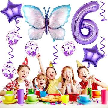 Weenkeey 6th Butterfly Birthday Balloons Giant Purple Butterfly Aluminum Foil Balloon Number 6 Mylar Balloon for Butterfly Theme Party Supplies Baby Shower Girls Birthday Decor