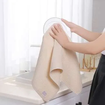 Homaxy 100% Cotton Waffle Weave Kitchen Dish Towels, Ultra Soft Absorbent Quick Drying Cleaning Towel, 13 x 28 Inches, 4-Pack, Beige