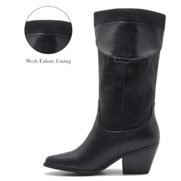 ZXHYZLZ Black Cowboy Boots - Stylish & Comfortable for Women