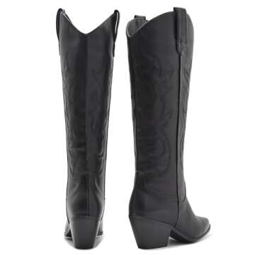 ZXHYZLZ Black Cowboy Boots - Stylish & Comfortable for Women